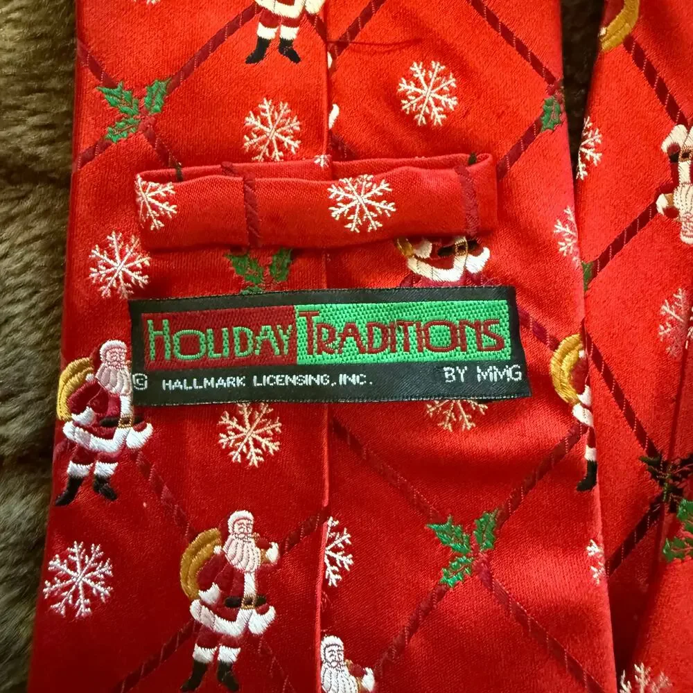 Holiday Traditions by Hallmark Christmas Necktie Bright Red 100% Silk Tie‎